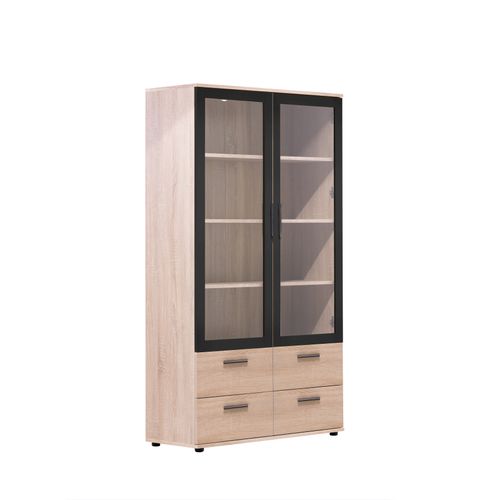 Vitrine 2 portes/ 4 tiroirs TOLEDO décor chêne sonoma/gris