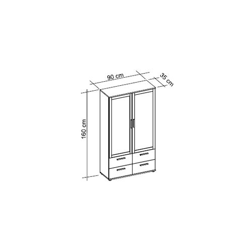 Vitrine 2 portes/ 4 tiroirs TOLEDO décor chêne sonoma/gris