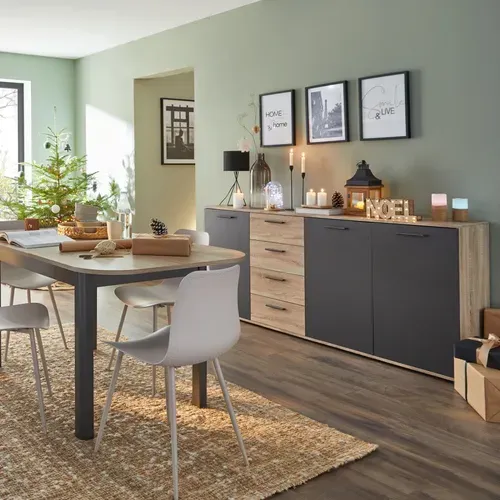 Buffet 3 portes/4 tiroirs TOLEDO décor chêne sonoma/gris