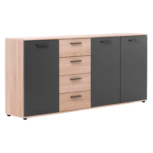 Buffet 3 portes/4 tiroirs TOLEDO décor chêne sonoma/gris