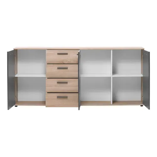 Buffet 3 portes/4 tiroirs TOLEDO décor chêne sonoma/gris