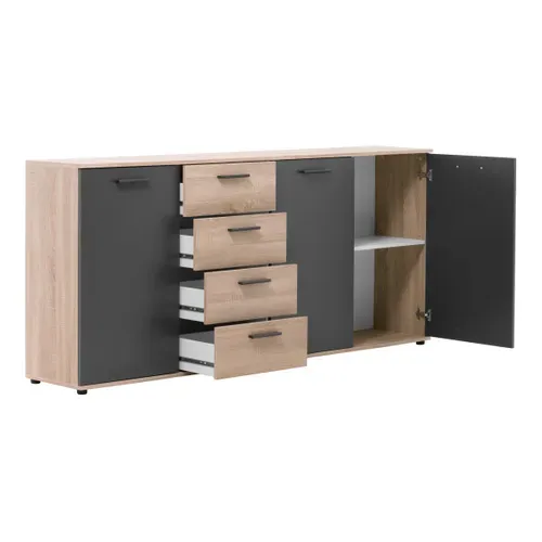 Buffet 3 portes/4 tiroirs TOLEDO décor chêne sonoma/gris