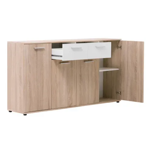 Buffet 4 portes/2 tiroirs TOLEDO décor chêne sonoma/blanc