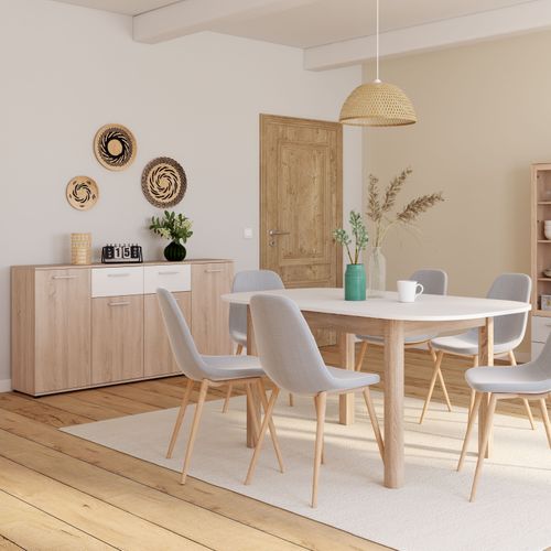 Buffet 4 portes/2 tiroirs TOLEDO décor chêne sonoma/blanc