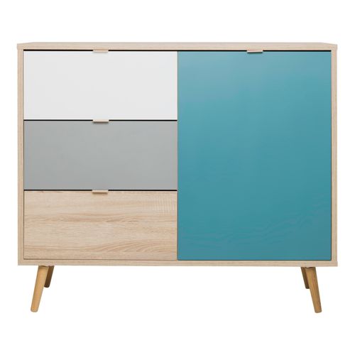 Rangement scandinave ARUBA Chêne, gris, bleu et blanc