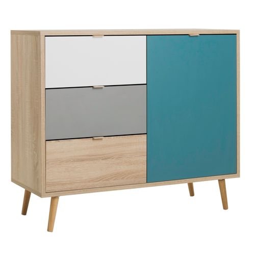 Rangement scandinave ARUBA Chêne, gris, bleu et blanc