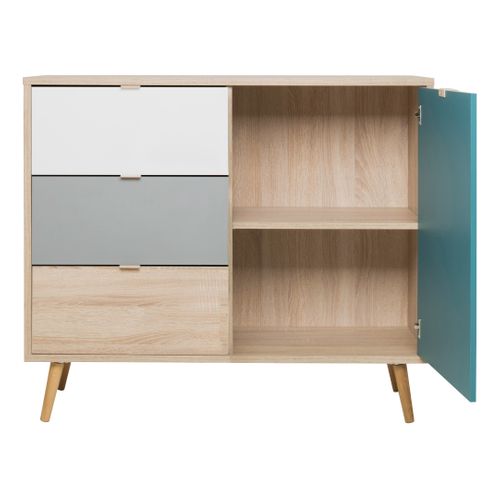 Rangement scandinave ARUBA Chêne, gris, bleu et blanc