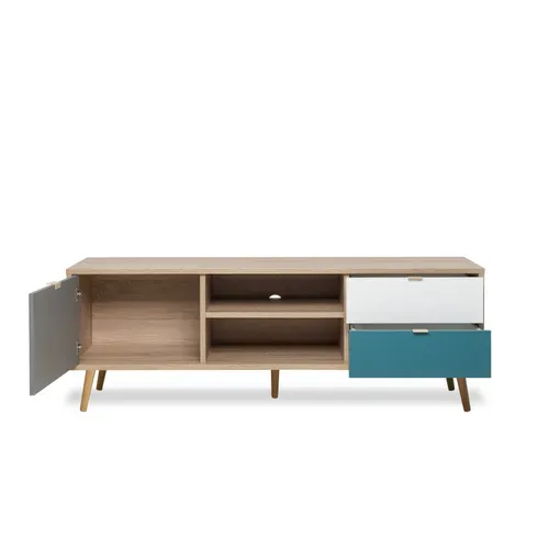 Meuble TV scandinave ARUBA Chêne, gris, bleu et blanc vue détaillée