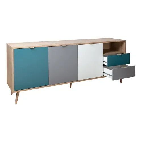 Buffet scandinave ARUBA Chêne, bleu, gris et blanc