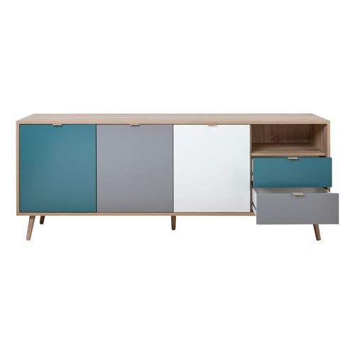 Buffet scandinave ARUBA Chêne, bleu, gris et blanc