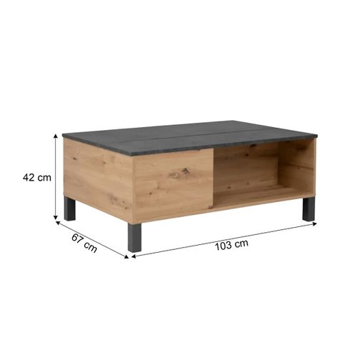 Table basse plateau relevable COMO Imitation béton/ chêne
