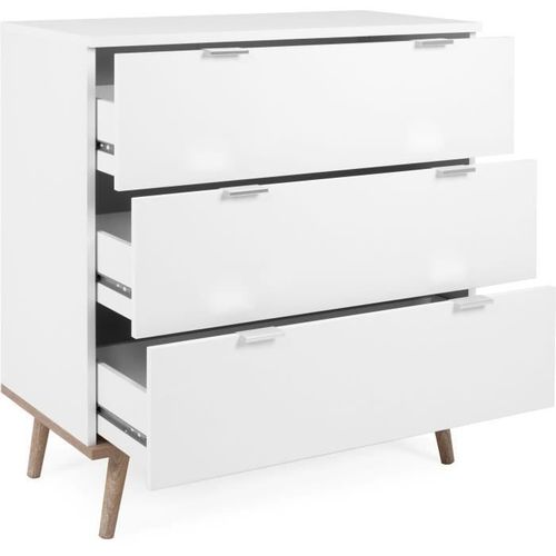 Commode Göteborg 3 Tiroirs Décor Chêne Sonoma Blanc Scandinave L 79,8 X P 40 X H 86,5 Cm