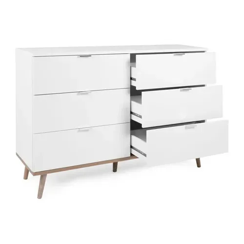 Commode Göteborg 6 Tiroirs  Décor Chene Sonoma Blanc  L 120 X P 40 X H 86,5 Cm