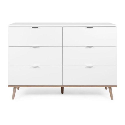 Commode Göteborg 6 Tiroirs  Décor Chene Sonoma Blanc  L 120 X P 40 X H 86,5 Cm