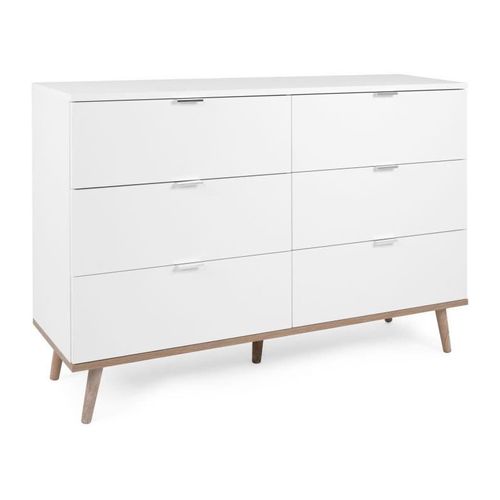 Commode Göteborg 6 Tiroirs  Décor Chene Sonoma Blanc  L 120 X P 40 X H 86,5 Cm
