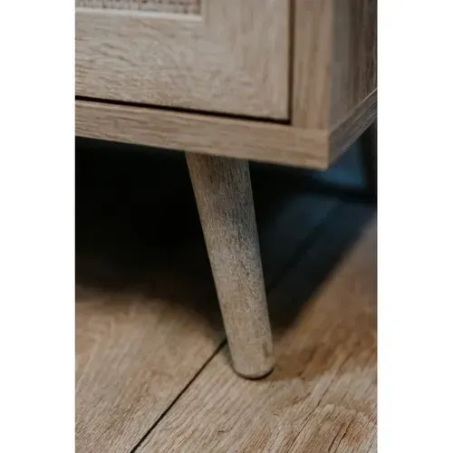Commode 3 Tiroirs Trompe L'oeil Cannage - Décor Chêne Sonoma - L 80 X P 40 X H 80 Cm - Bali
