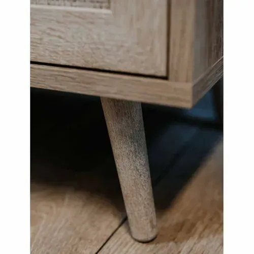 Commode 3 Tiroirs Trompe L'oeil Cannage - Décor Chêne Sonoma - L 80 X P 40 X H 80 Cm - Bali