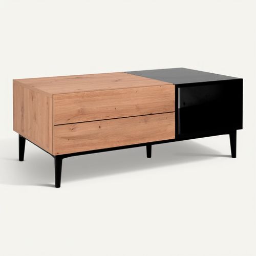 Table basse NOLA Imitation chêne et noir vue 3/4