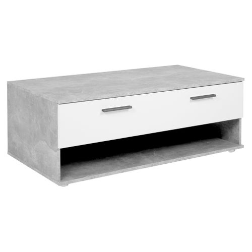 Table basse TOLEDO imitation béton/ blanc vue 3/4