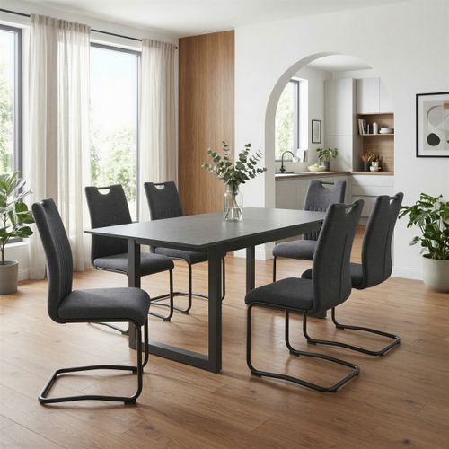 Table à manger extensible L.160-200 cm AUSTIN imitation ardoise vue d'ambiance 1