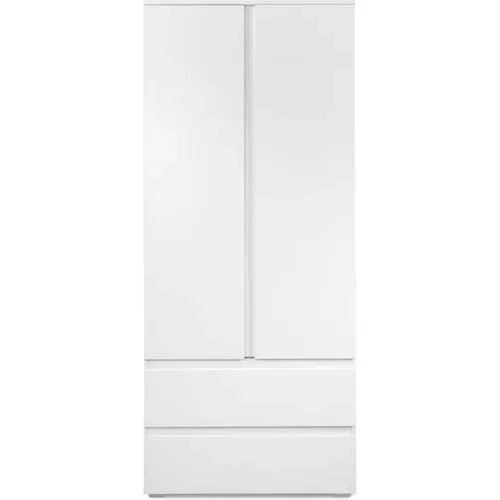 Armoire Image 60a - 2 Portes Battantes - 2 Tiroirs - Blanc Mat - L80 X H191 X P55 Cm
