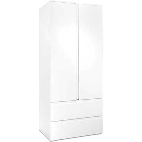 Armoire Image 60a - 2 Portes Battantes - 2 Tiroirs - Blanc Mat - L80 X H191 X P55 Cm