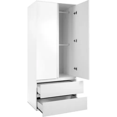 Armoire Image 60a - 2 Portes Battantes - 2 Tiroirs - Blanc Mat - L80 X H191 X P55 Cm
