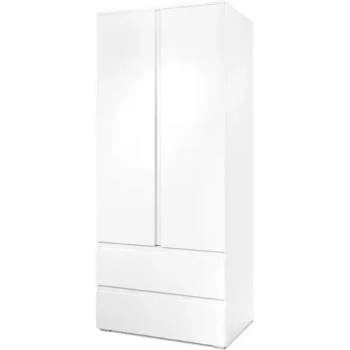 Armoire Image 60a - 2 Portes Battantes - 2 Tiroirs - Blanc Mat - L80 X H191 X P55 Cm