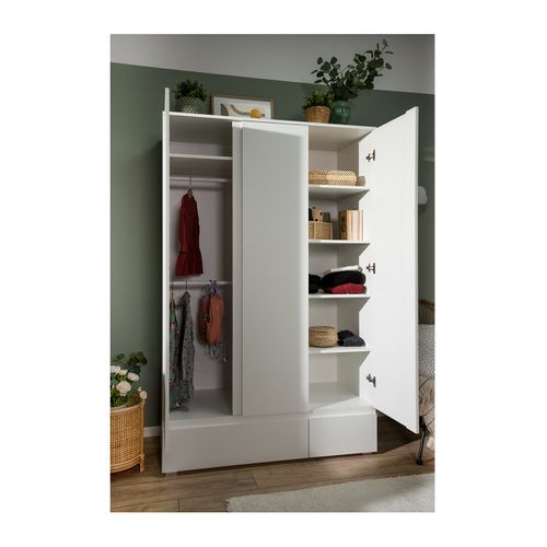 Armoire 3 portes 2 tiroirs L. 120 cm LUMIA Blanc