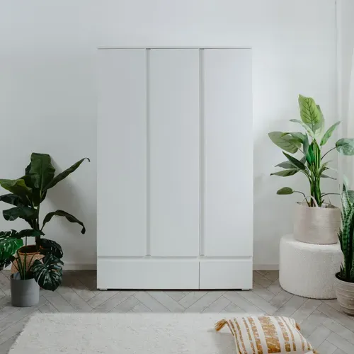 Armoire 3 portes 2 tiroirs L. 120 cm LUMIA Blanc