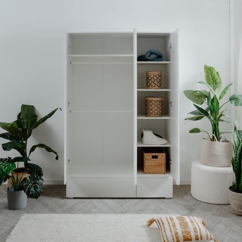 Armoire 3 portes 2 tiroirs L. 120 cm LUMIA Blanc