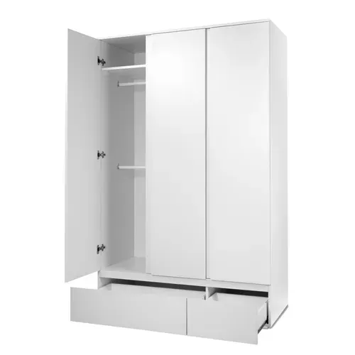 Armoire 3 portes 2 tiroirs L. 120 cm LUMIA Blanc