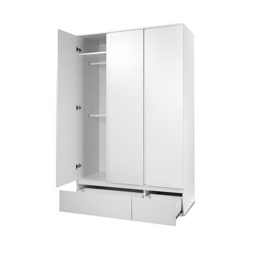 Armoire 3 portes 2 tiroirs L. 120 cm LUMIA Blanc