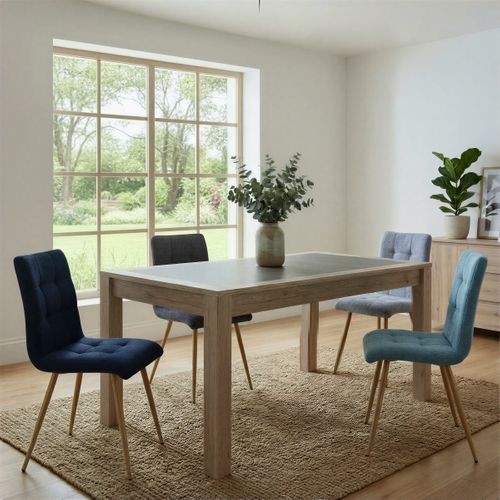 Table L.140 cm+ allonge MALTA imitation chêne et béton vue d'ambiance 1