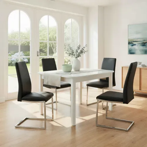 Table L.120/160 rectangulaire TOLEDO blanc brillant vue d'ambiance 1