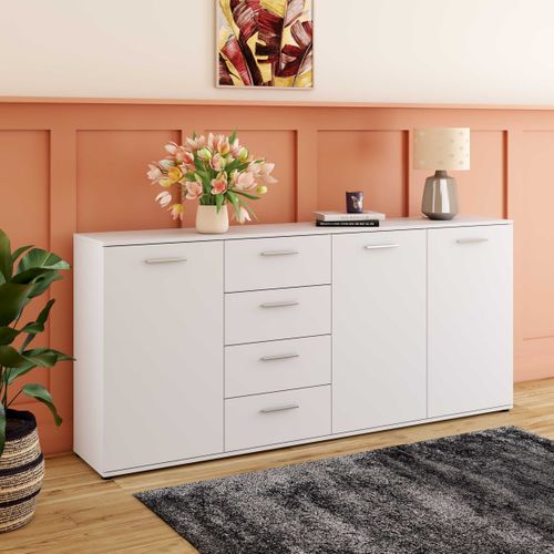 Buffet 3 portes/4 tiroirs TOLEDO blanc brillant vue d'ambiance 1