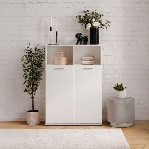 Buffet haut 2 portes TOLEDO blanc brillant vue d'ambiance 1