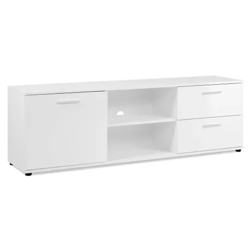 Meuble TV L.160 cm TOLEDO blanc brillant vue 3/4