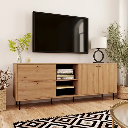 Meuble TV LUGANO Imitation chêne vue d'ambiance 1