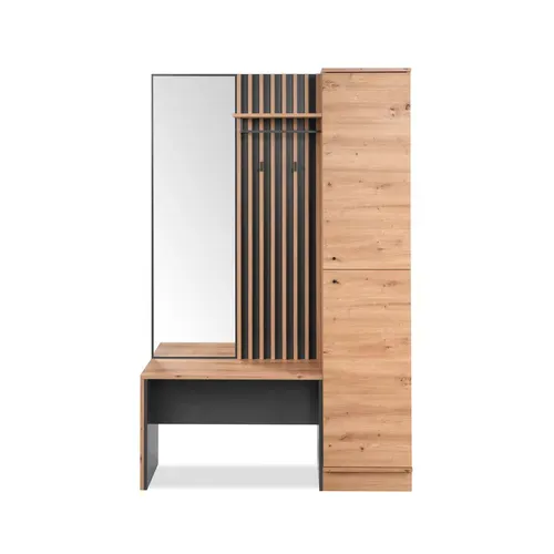 Vestiaire avec banc et miroir MEGANE gris et imitation chêne vue de face