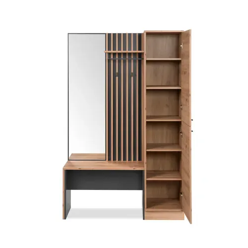 Vestiaire avec banc et miroir MEGANE gris et imitation chêne