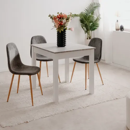 Table extensible L. 80/120 cm DORA Imitation béton/blanc