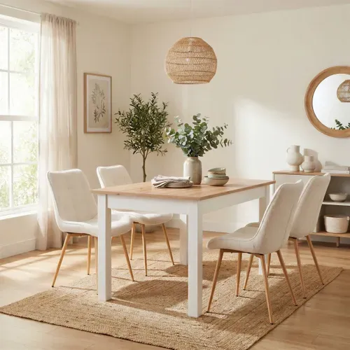 Table extensible L. 120/160 cm DORA Imitation chêne et blanc vue d'ambiance 1
