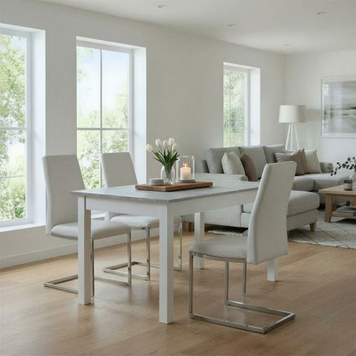 Table extensible L. 120/160 cm DORA Imitation béton et blanc