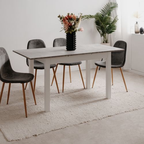 Table extensible L. 120/160 cm DORA Imitation béton et blanc
