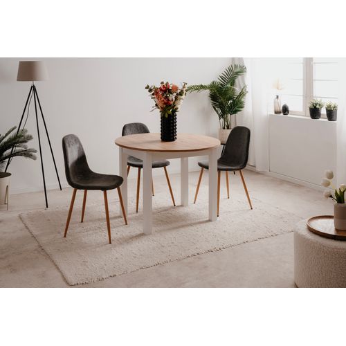 Table ronde allonge 100/140 DORA Imitation chêne et blanc