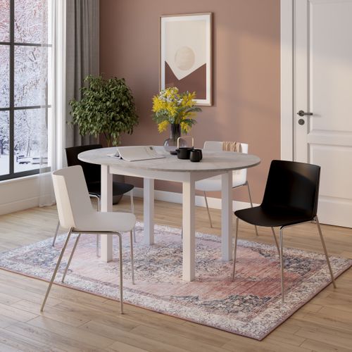 Table ronde extensible 100/140 DORA Imitation béton/blanc