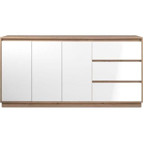 Buffet - Phoenix - Décor Chene Artisan / Blanc Hgl - 3 Portes - 3 Tiroirs - 178 X 88 X 40 Cm