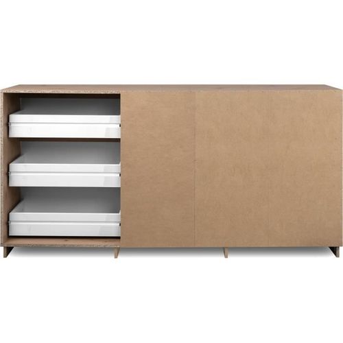 Buffet - Phoenix - Décor Chene Artisan / Blanc Hgl - 3 Portes - 3 Tiroirs - 178 X 88 X 40 Cm