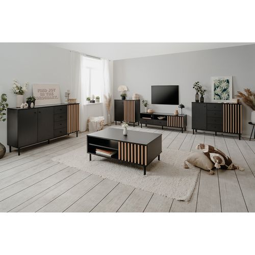 Buffet Petit Modèle 2 Portes Noir Et Bois Monza
